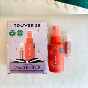 Tower 28 SOS Daily Rescue Facial Spray Set and ShineOn Lip Jelly in Pistachio